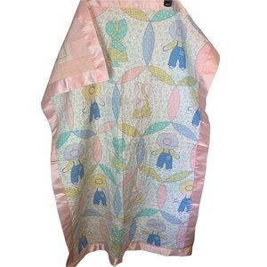 Vintage Handmade Baby Quilt Double Sided Patches 48” x 33”